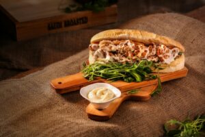 Sandwich On Wooden Chopping Board batavia restaurants